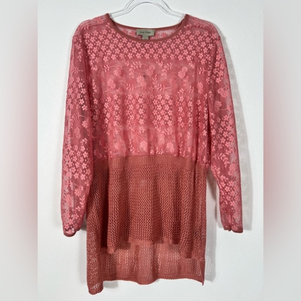 Charlie Paige Long Sleeve Lace and Crochet Dusty Rose Blouse Size XL